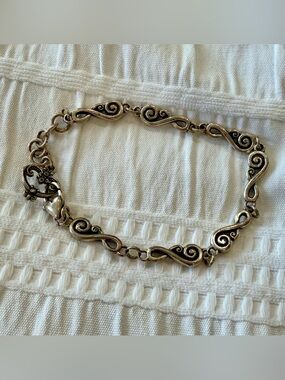 Brighton Vintage Silver Scroll Swirl Link Heart Toggle Bracelet